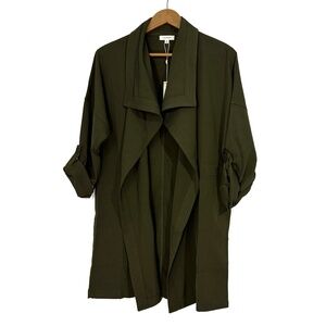 Max Studio Women’s Size Small Army Green Open Front Casual Draped Twill Coat New